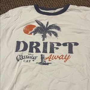 Disney Castaway Cay White Tee with Navy and Orange Print